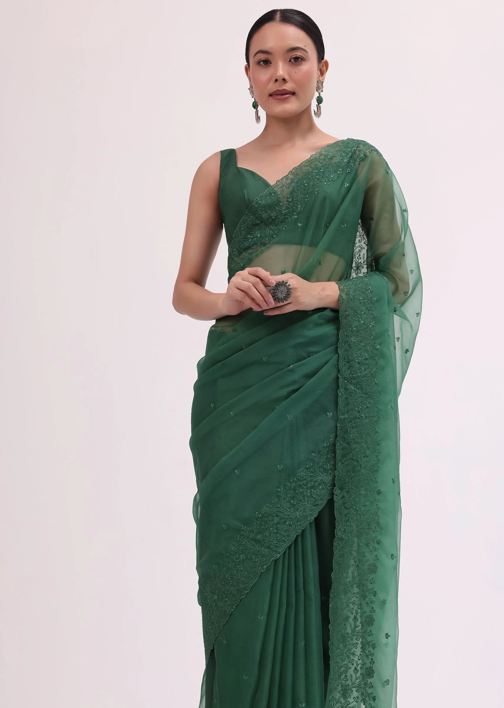 Castleton Green Organza Saree With Unstitched Blouse