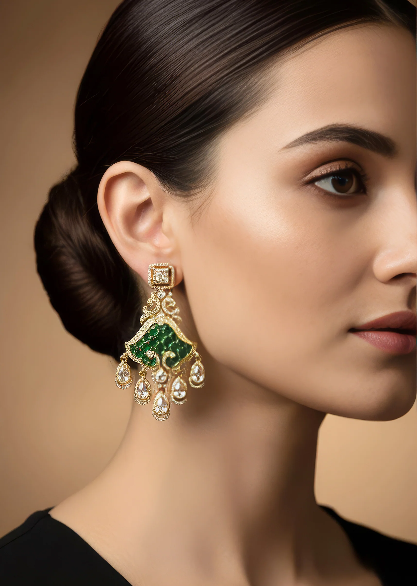 738-green-and-gold-anti-tarnish-cz-diamond-rhodium-plated-brass-earrings-1.webp Green and Gold Anti Tarnish CZ Diamond Rhodium Plated Brass Earrings