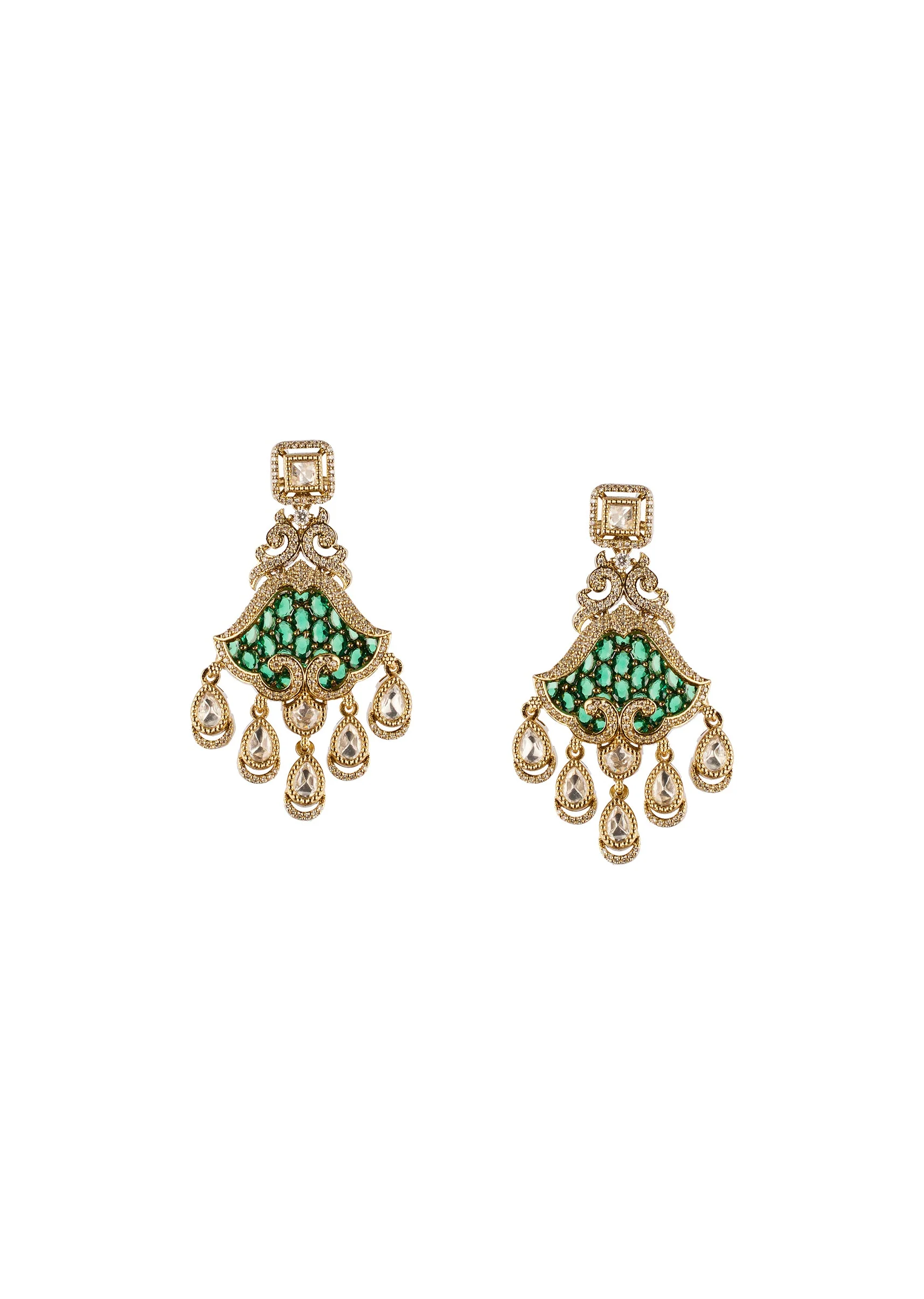 738-green-and-gold-anti-tarnish-cz-diamond-rhodium-plated-brass-earrings-2.webp Green and Gold Anti Tarnish CZ Diamond Rhodium Plated Brass Earrings