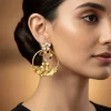 739-gold-finish-earrings-in-hoop-style-with-kundan-and-pink-stone-detailing-1.webp Gold Finish Earrings In Hoop Style With Kundan And Pink Stone Detailing