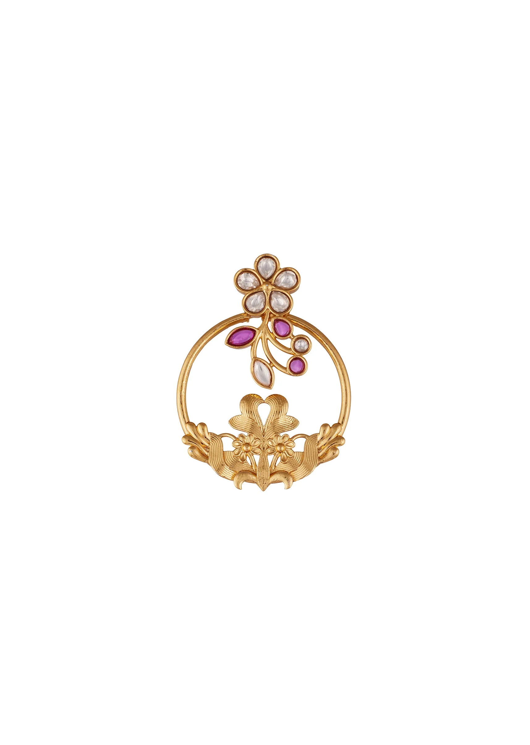 739-gold-finish-earrings-in-hoop-style-with-kundan-and-pink-stone-detailing-3.webp Gold Finish Earrings In Hoop Style With Kundan And Pink Stone Detailing