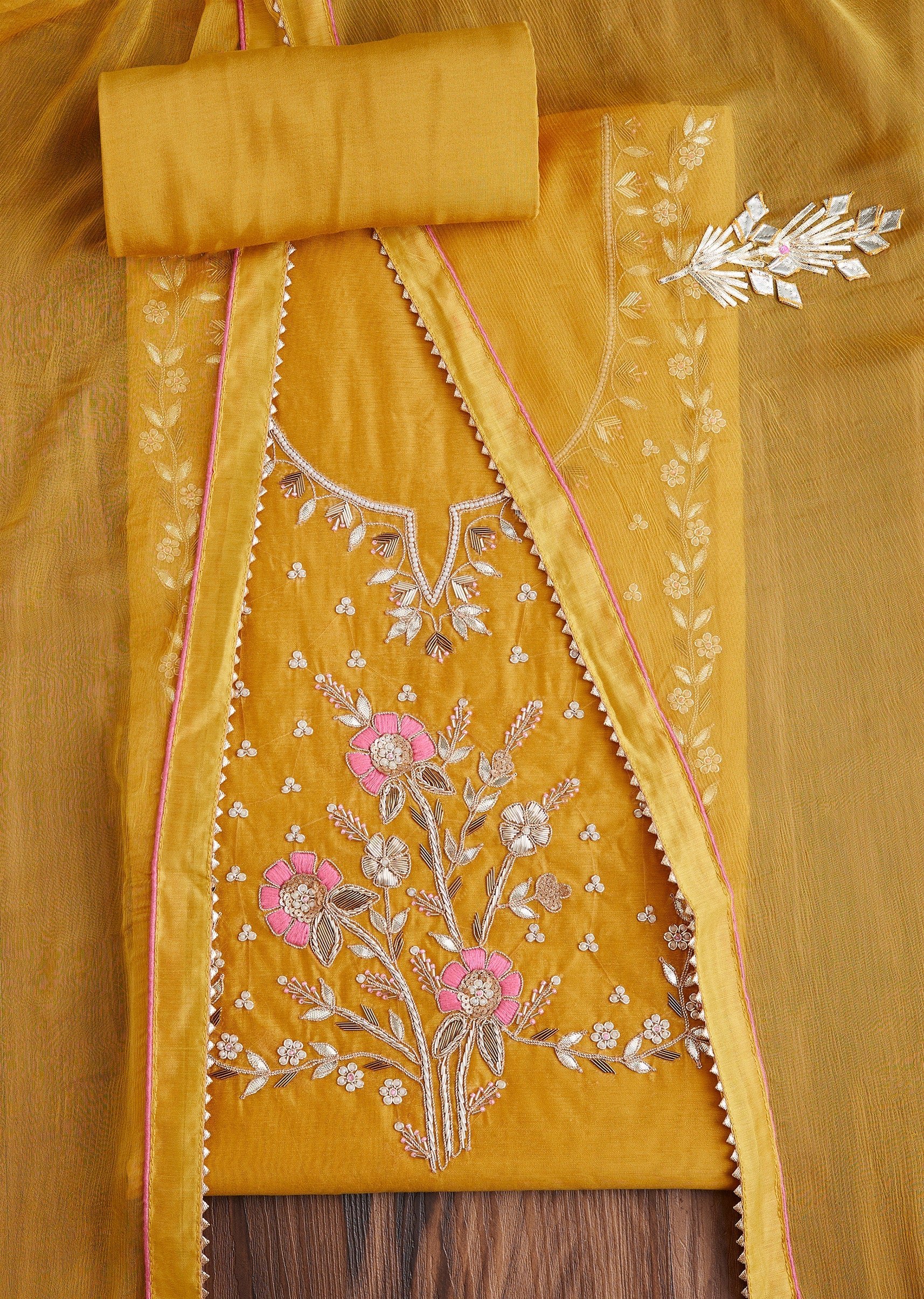 Mustard Tissue Dress Material Suit