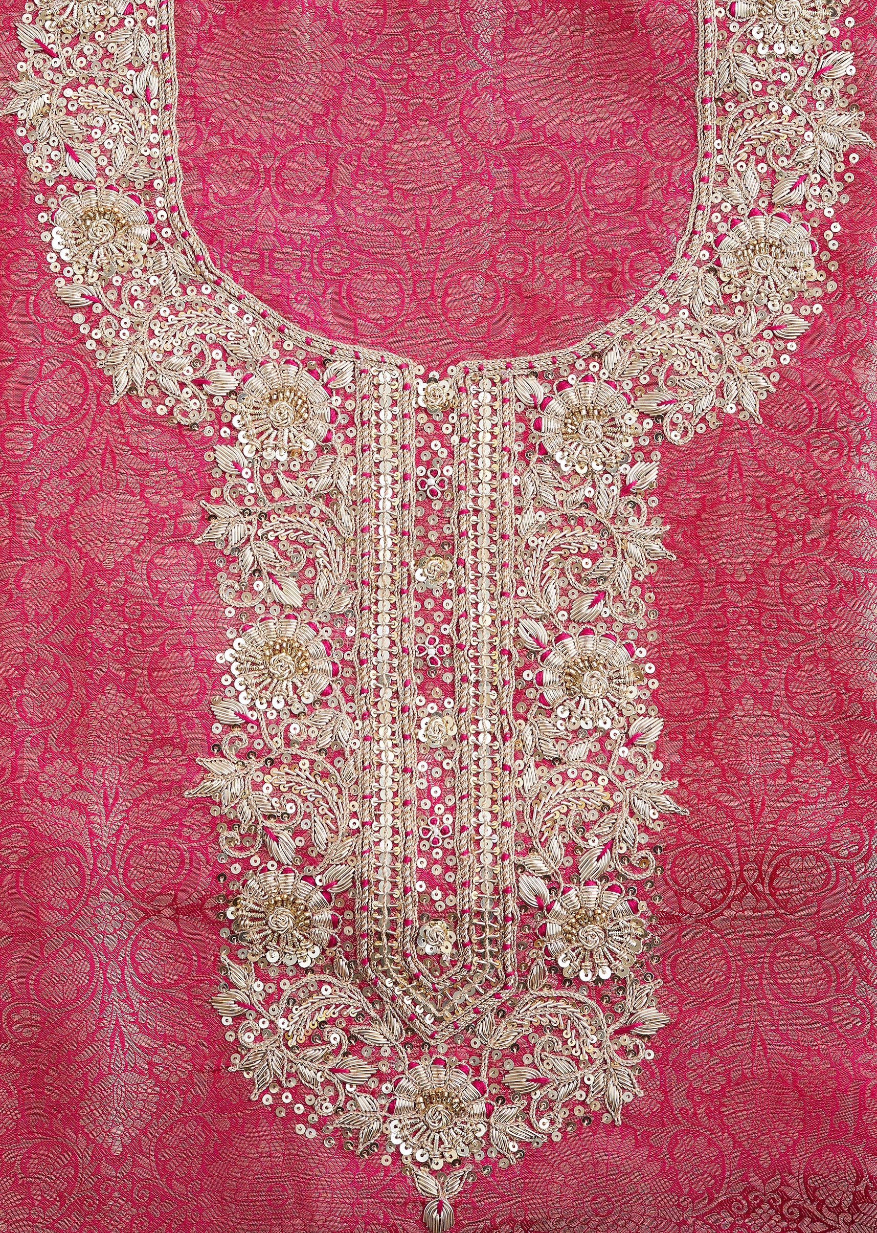 Rani Pink Tissue Brocade Embroidered Unstitched Suit