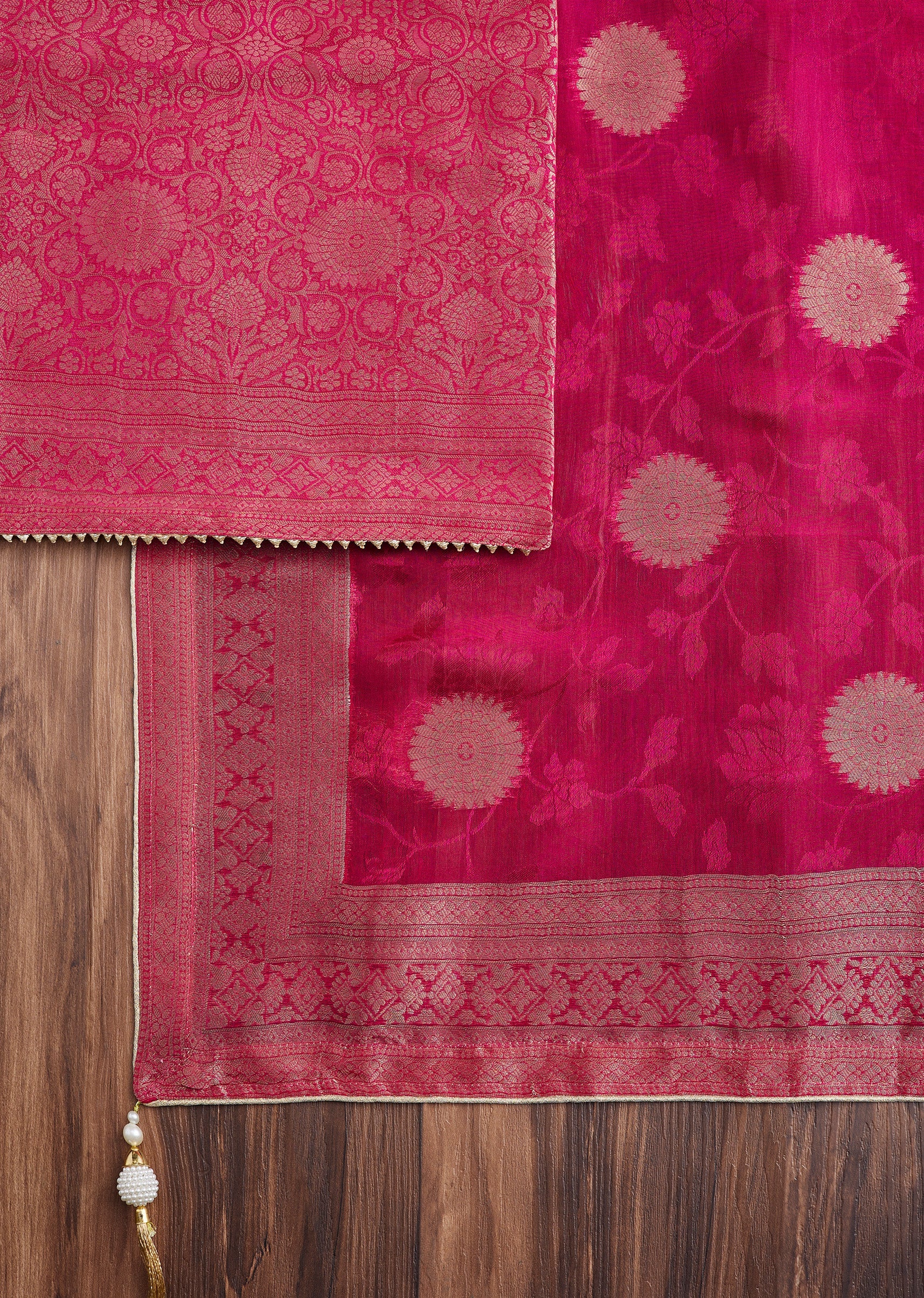 Rani Pink Tissue Brocade Embroidered Unstitched Suit