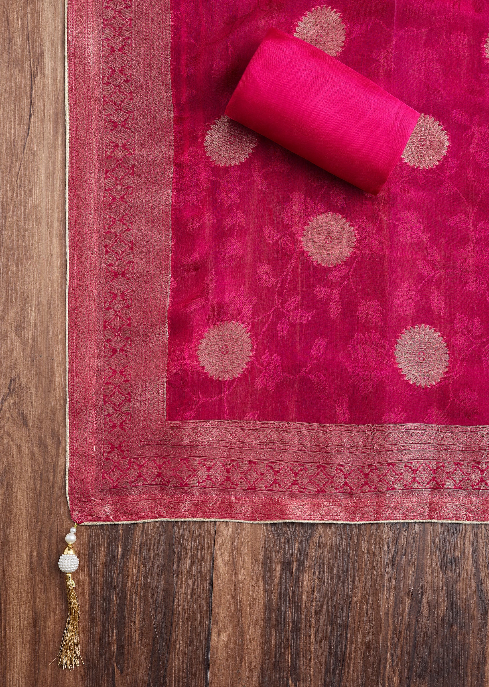 Rani Pink Tissue Brocade Embroidered Unstitched Suit