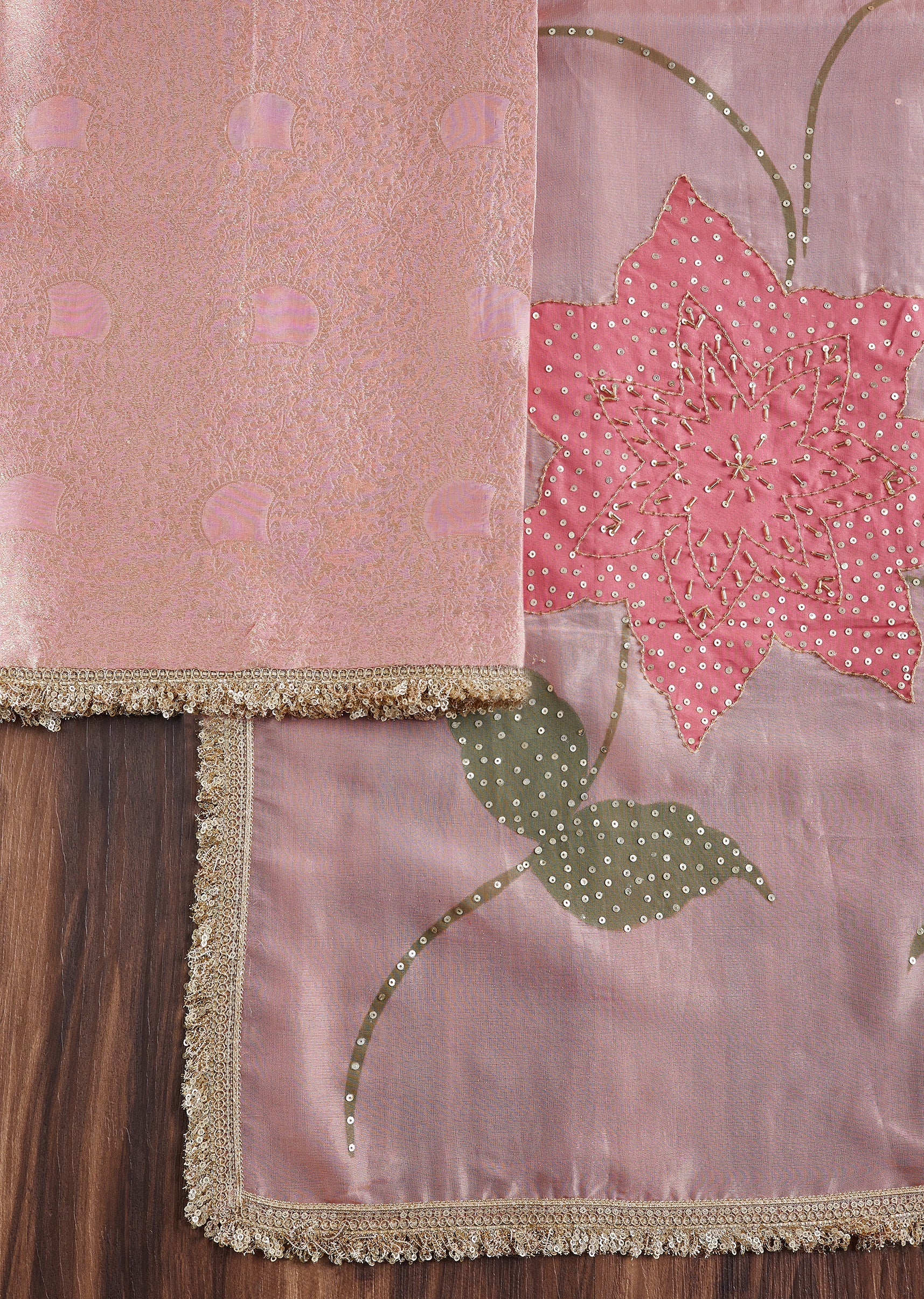 Pink Tissue Embroidered Unstitched Suit