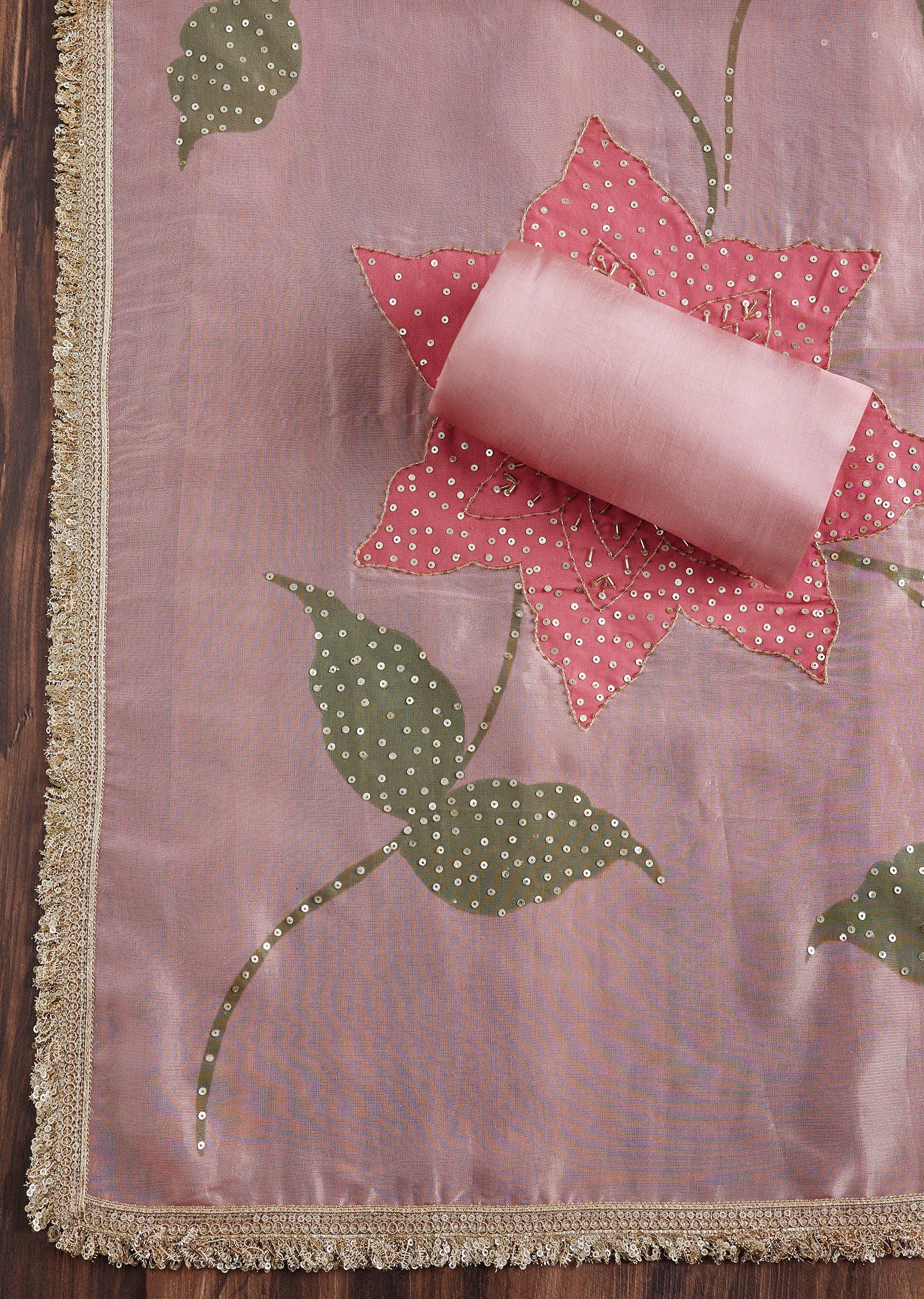 Pink Tissue Embroidered Unstitched Suit