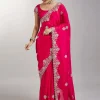 Rani Pink Embroidered Crepe Saree