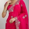 Rani Pink Embroidered Crepe Saree