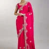 Rani Pink Embroidered Crepe Saree