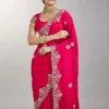 Rani Pink Embroidered Crepe Saree