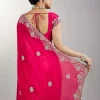 Rani Pink Embroidered Crepe Saree