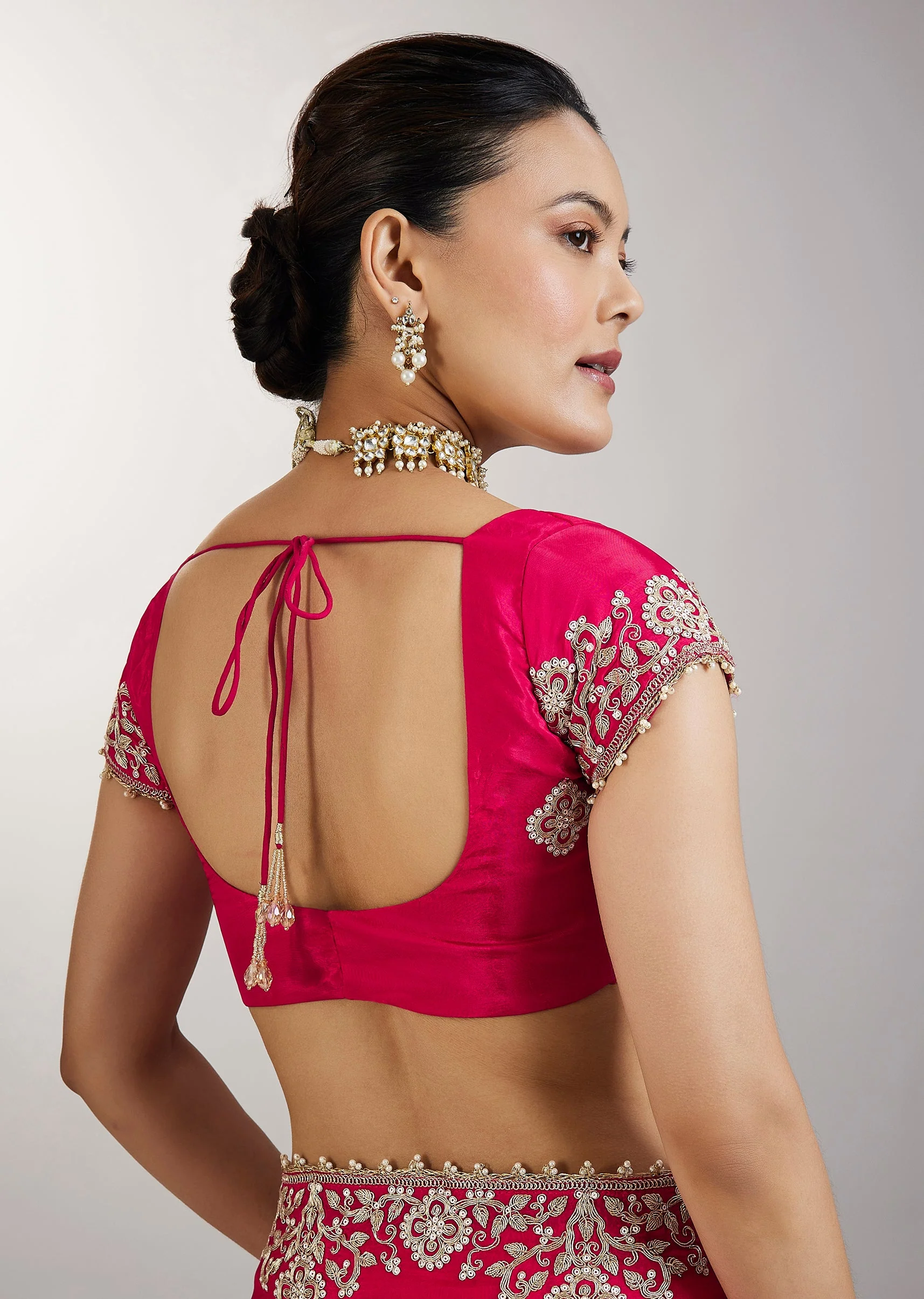 Rani Pink Embroidered Crepe Saree