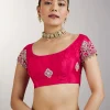 Rani Pink Embroidered Crepe Saree