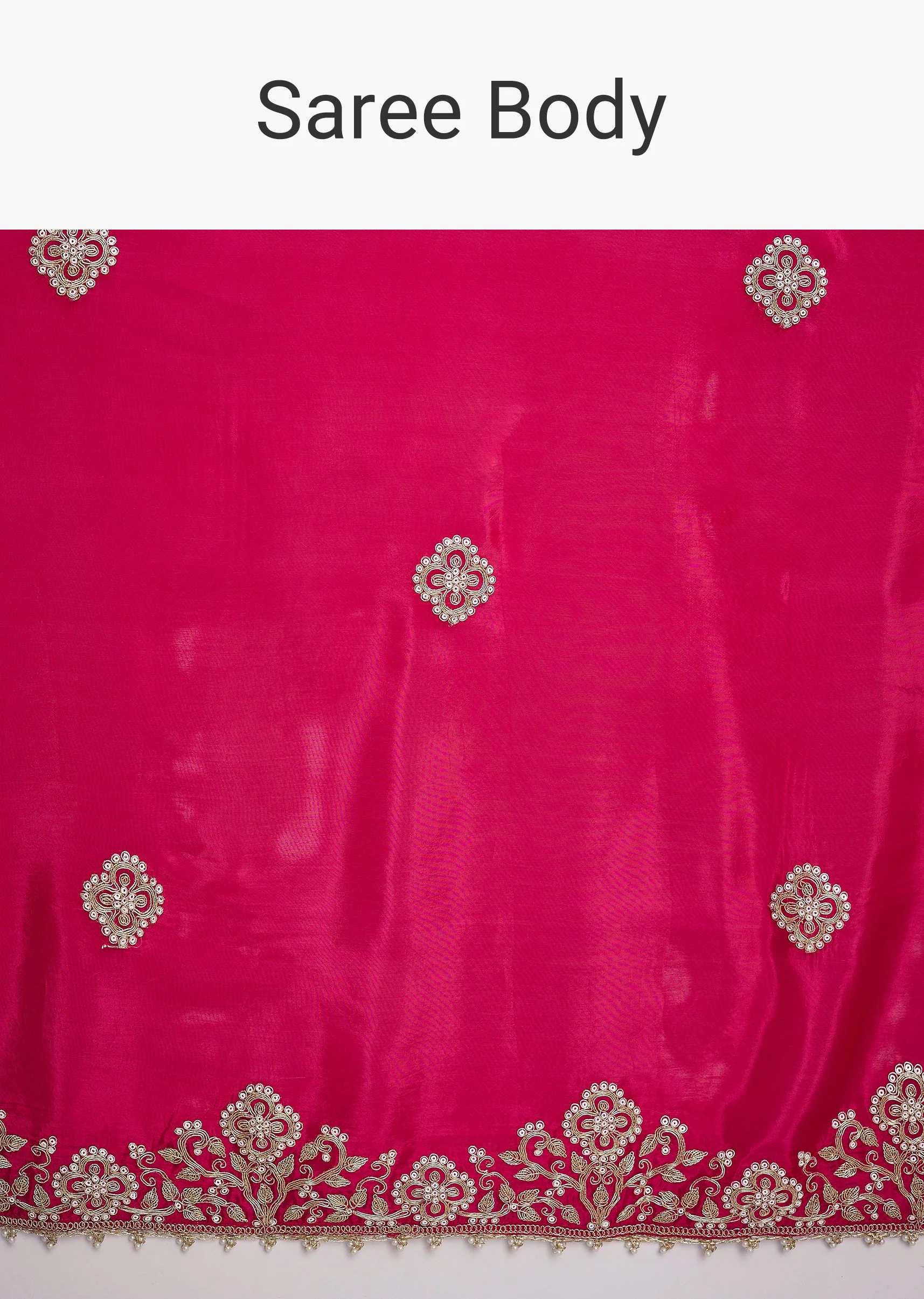 Rani Pink Embroidered Crepe Saree