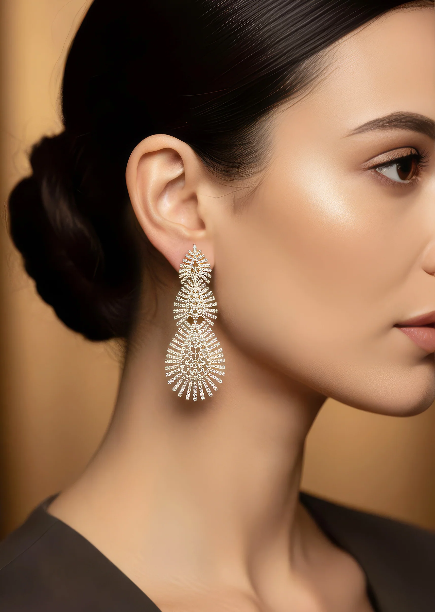 Silver Anti Tarnish CZ Diamond Rhodium Plated Long Earrings