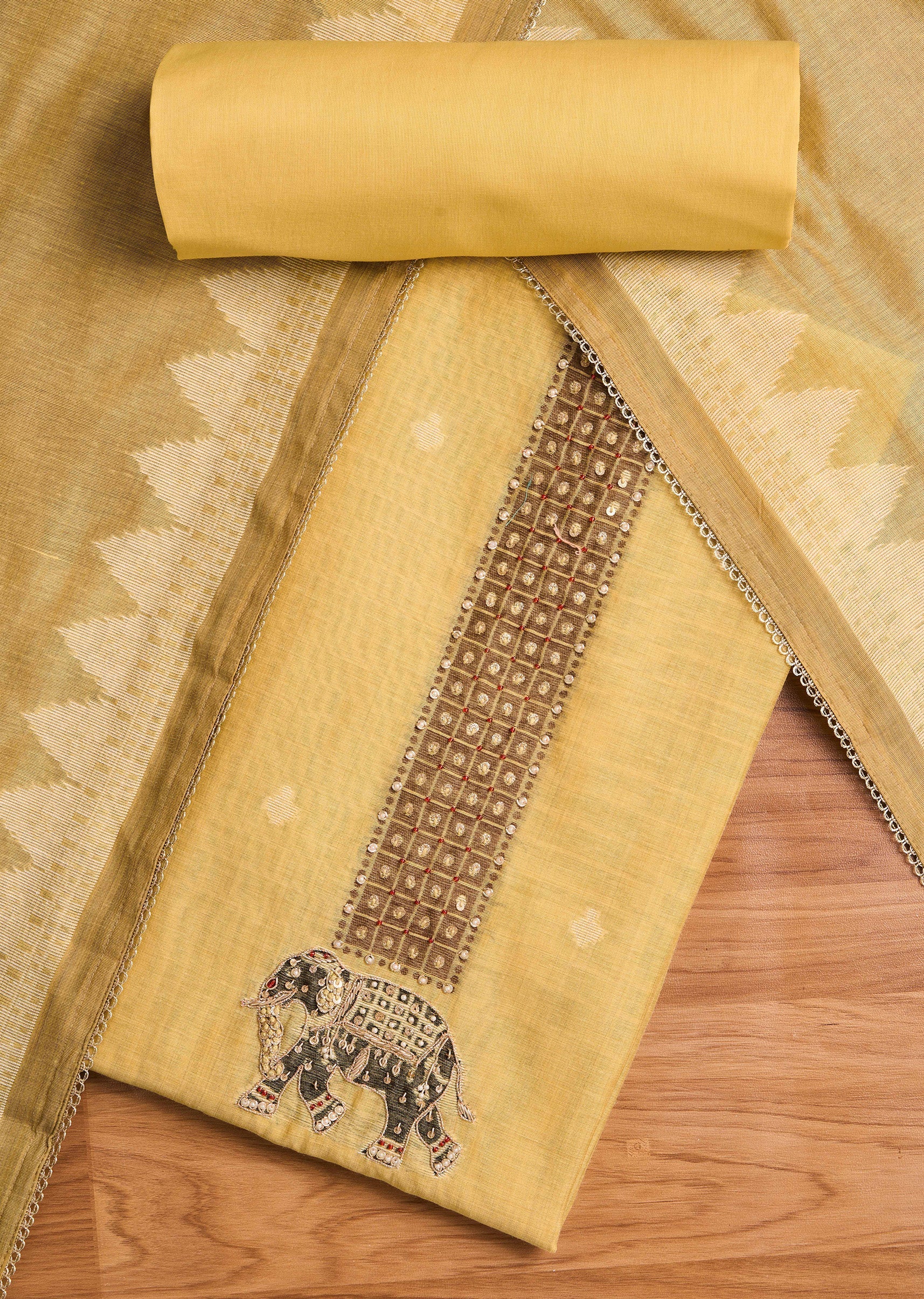 7416-yellow-chanderi-unstitched-suit-with-dupatta-1.jpg Yellow Chanderi Unstitched Suit With Dupatta