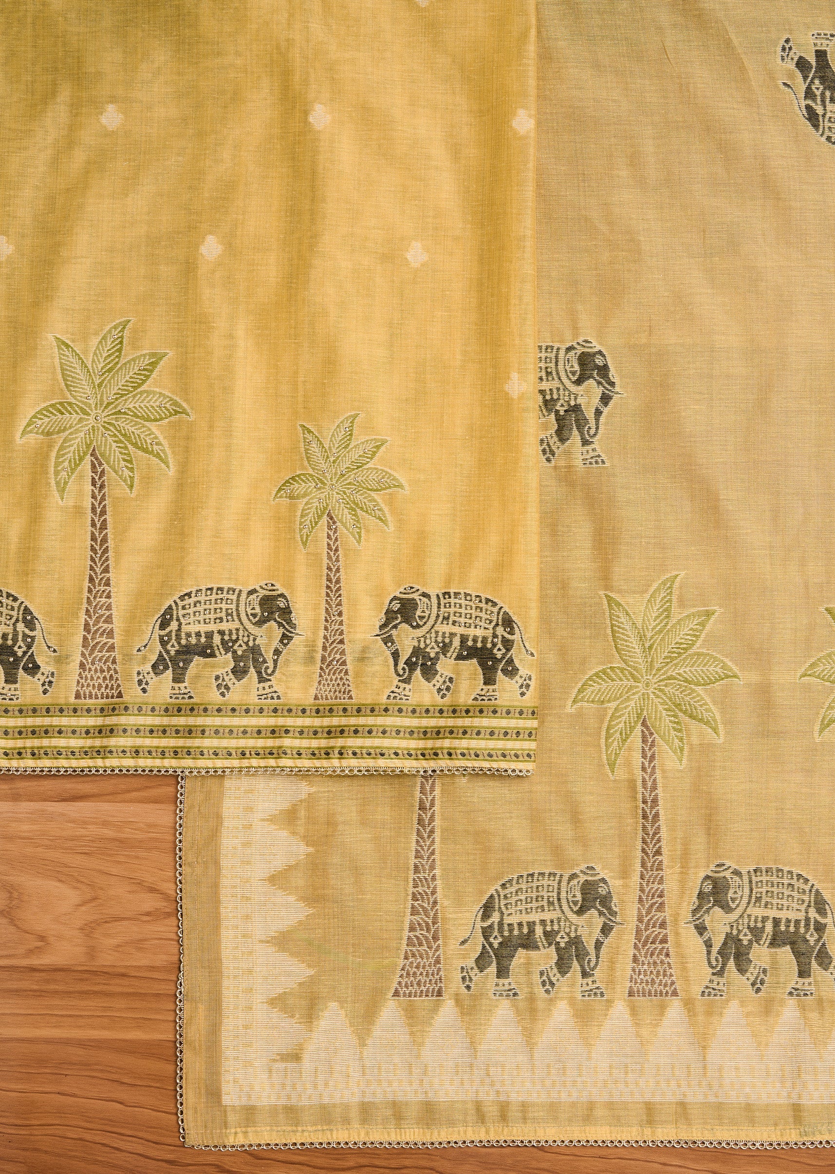 Yellow Chanderi Unstitched Suit With Dupatta