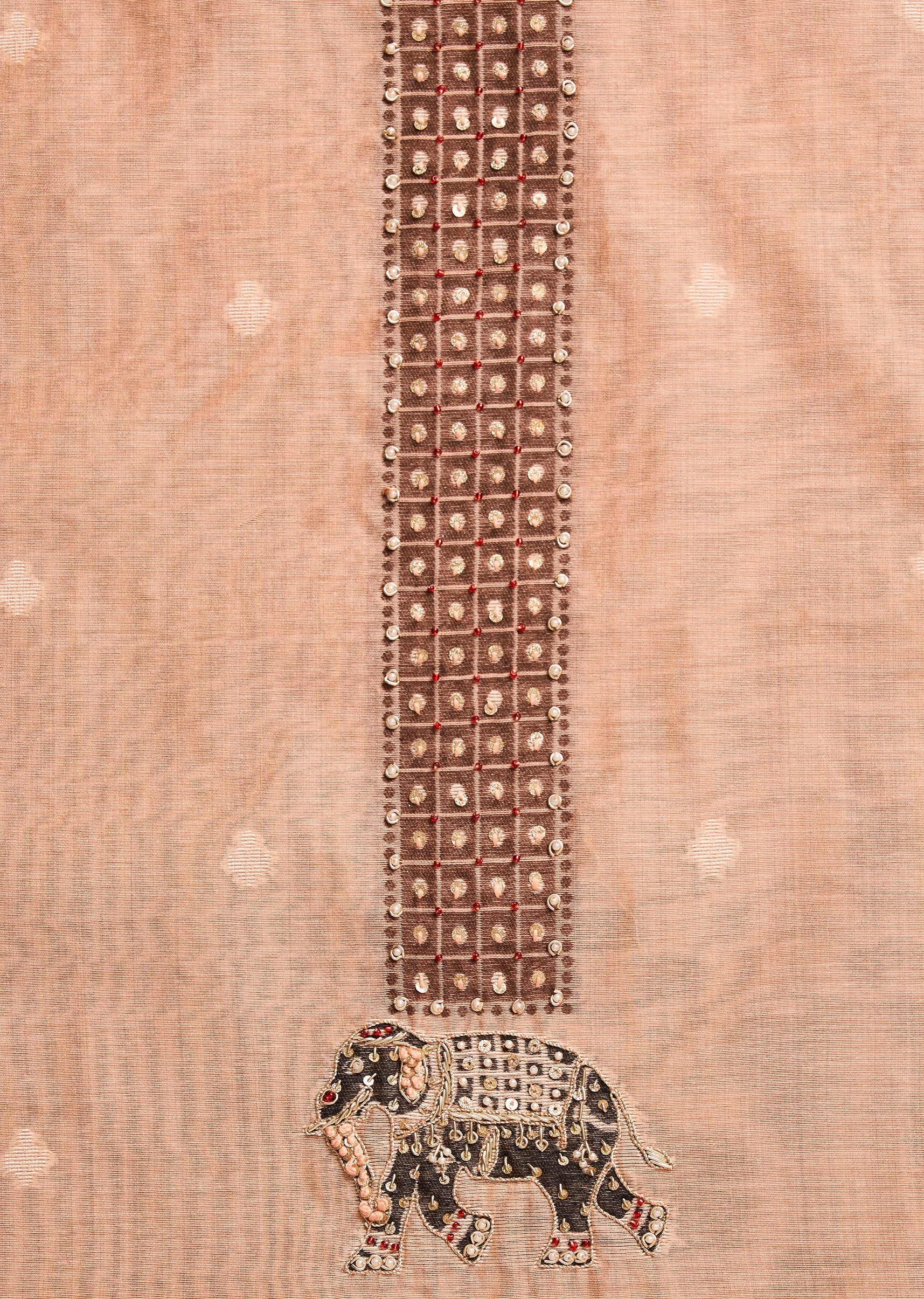 Peach Chanderi Unstitched Suit Set with Dupatta