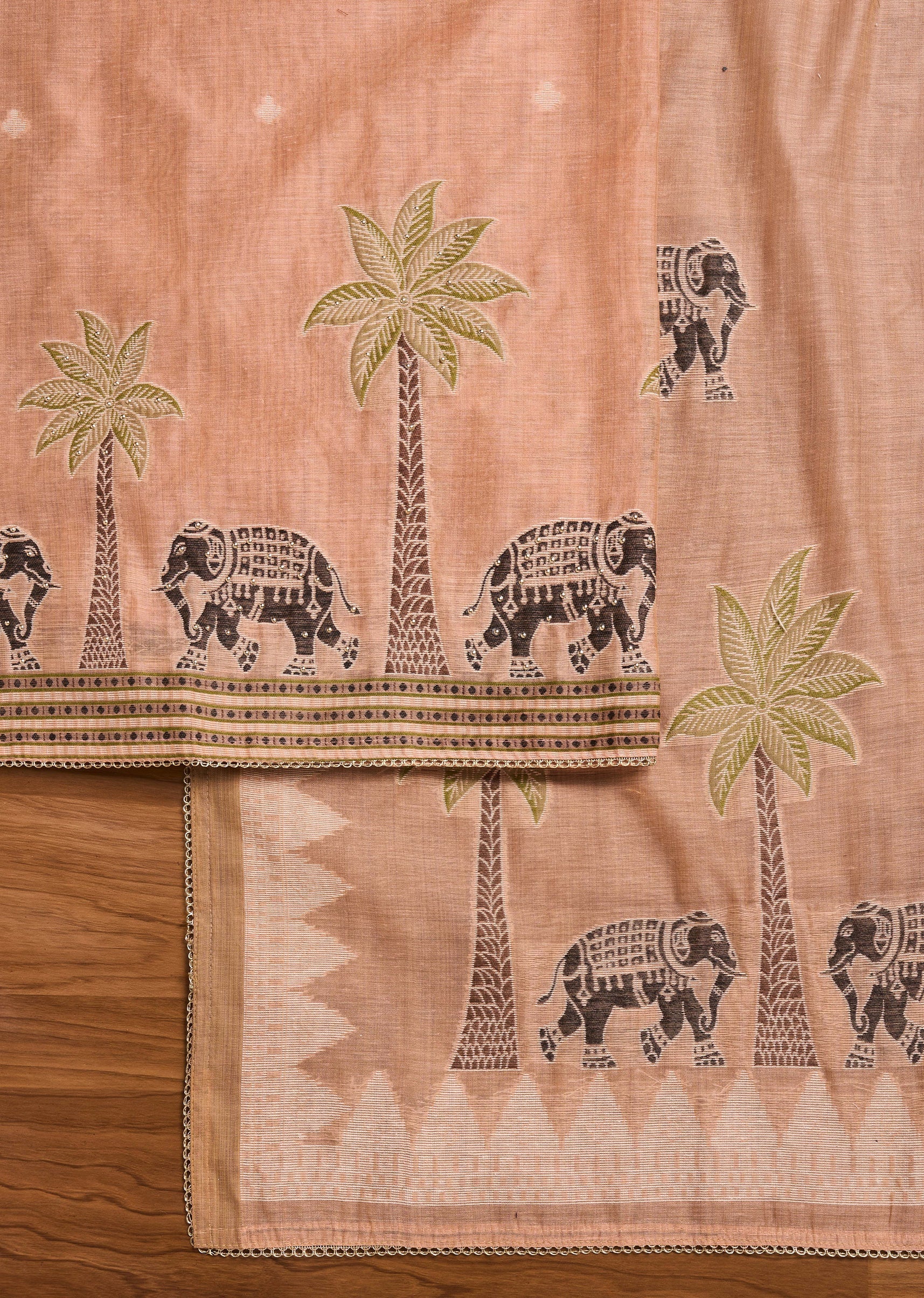 Peach Chanderi Unstitched Suit Set with Dupatta