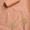 Peach Chanderi Unstitched Suit Set with Dupatta