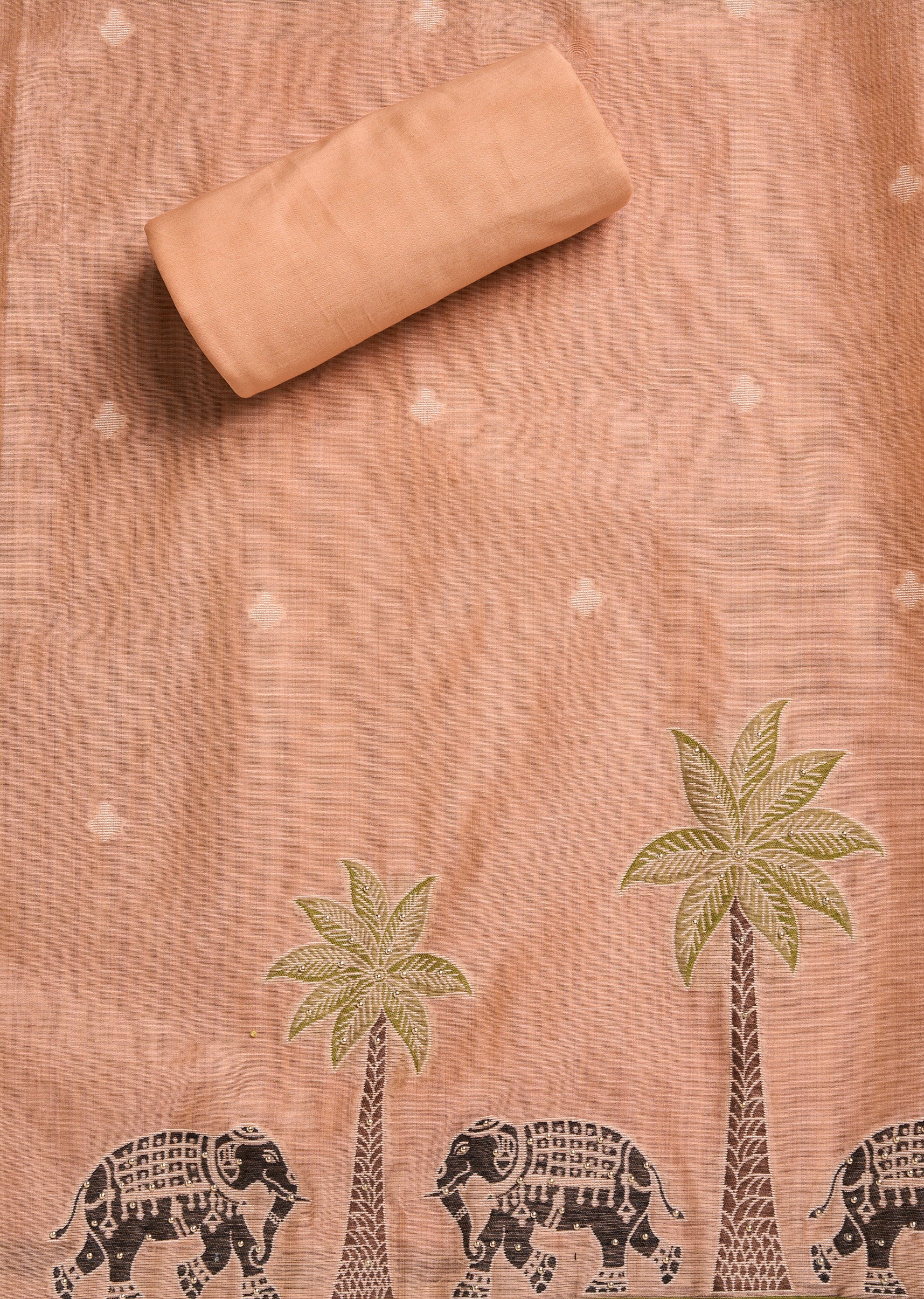 Peach Chanderi Unstitched Suit Set with Dupatta