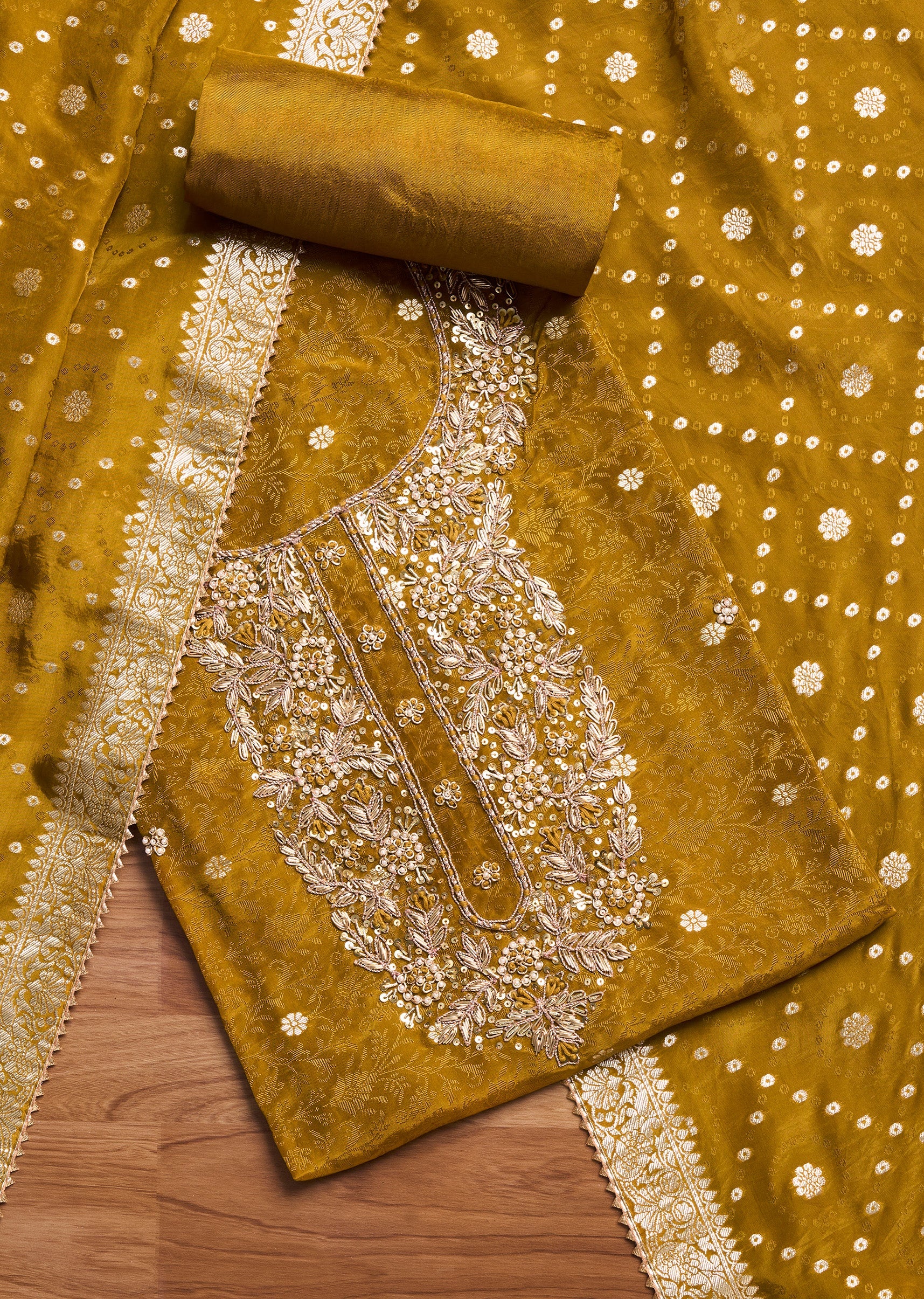 7419-mustard-yellow-tissue-embroidered-unstitched-suit-set-1.jpg Mustard Yellow Tissue Embroidered Unstitched Suit Set