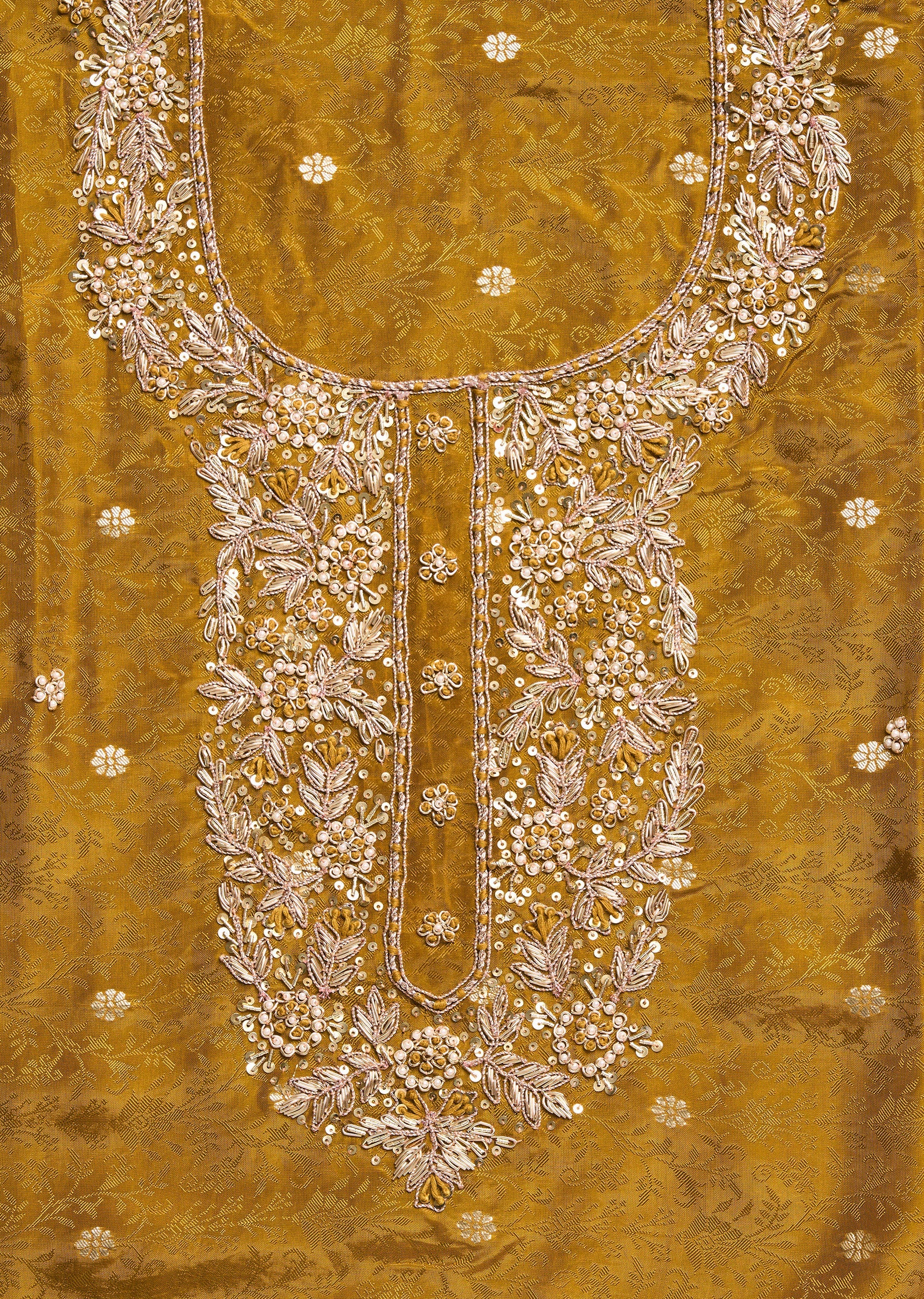 Mustard Yellow Tissue Embroidered Unstitched Suit Set