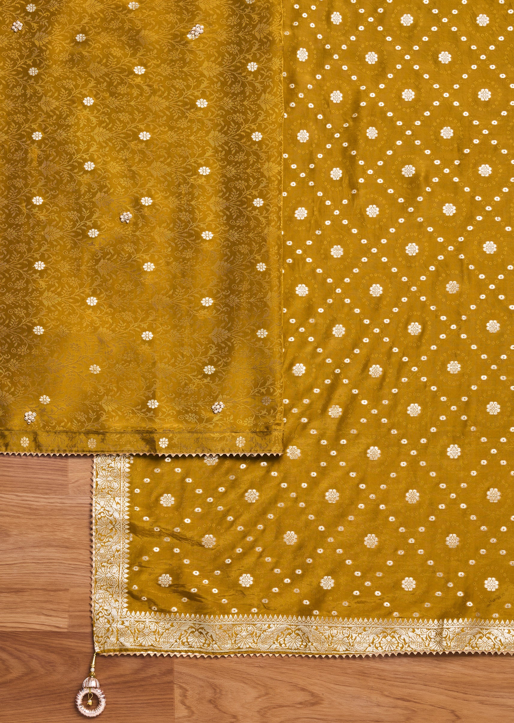Mustard Yellow Tissue Embroidered Unstitched Suit Set