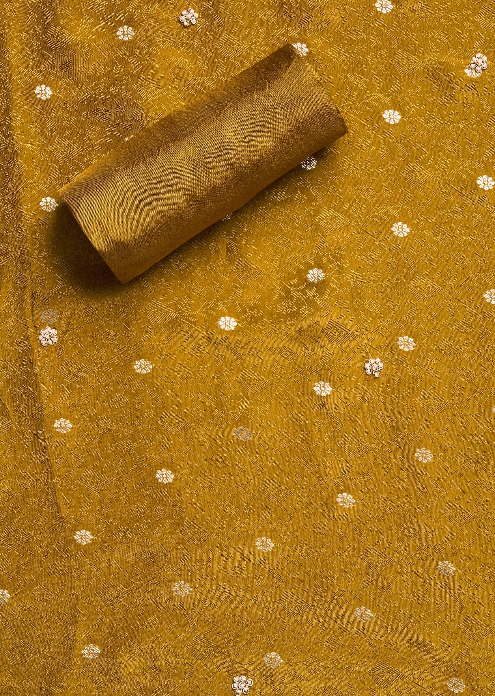Mustard Yellow Tissue Embroidered Unstitched Suit Set