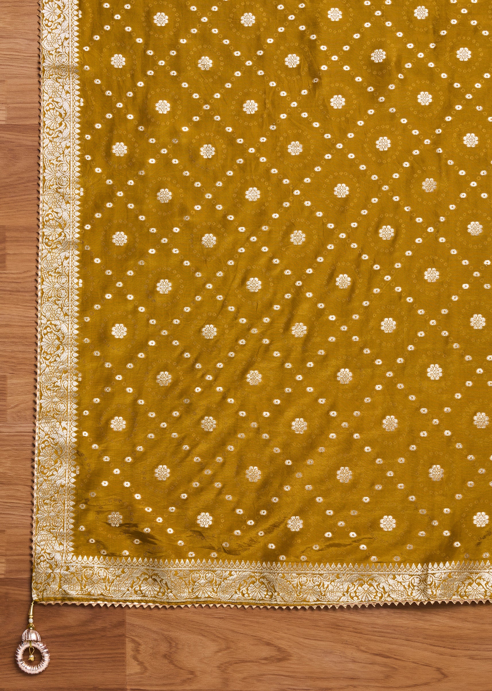 Mustard Yellow Tissue Embroidered Unstitched Suit Set