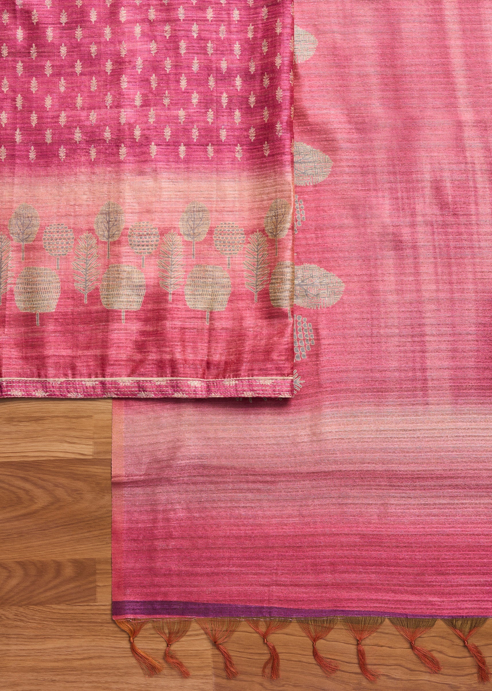 Rani Pink Printed Tissue Unstitched Suit Set
