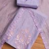 Lavender Chanderi Embroidered Unstitched Suit Set
