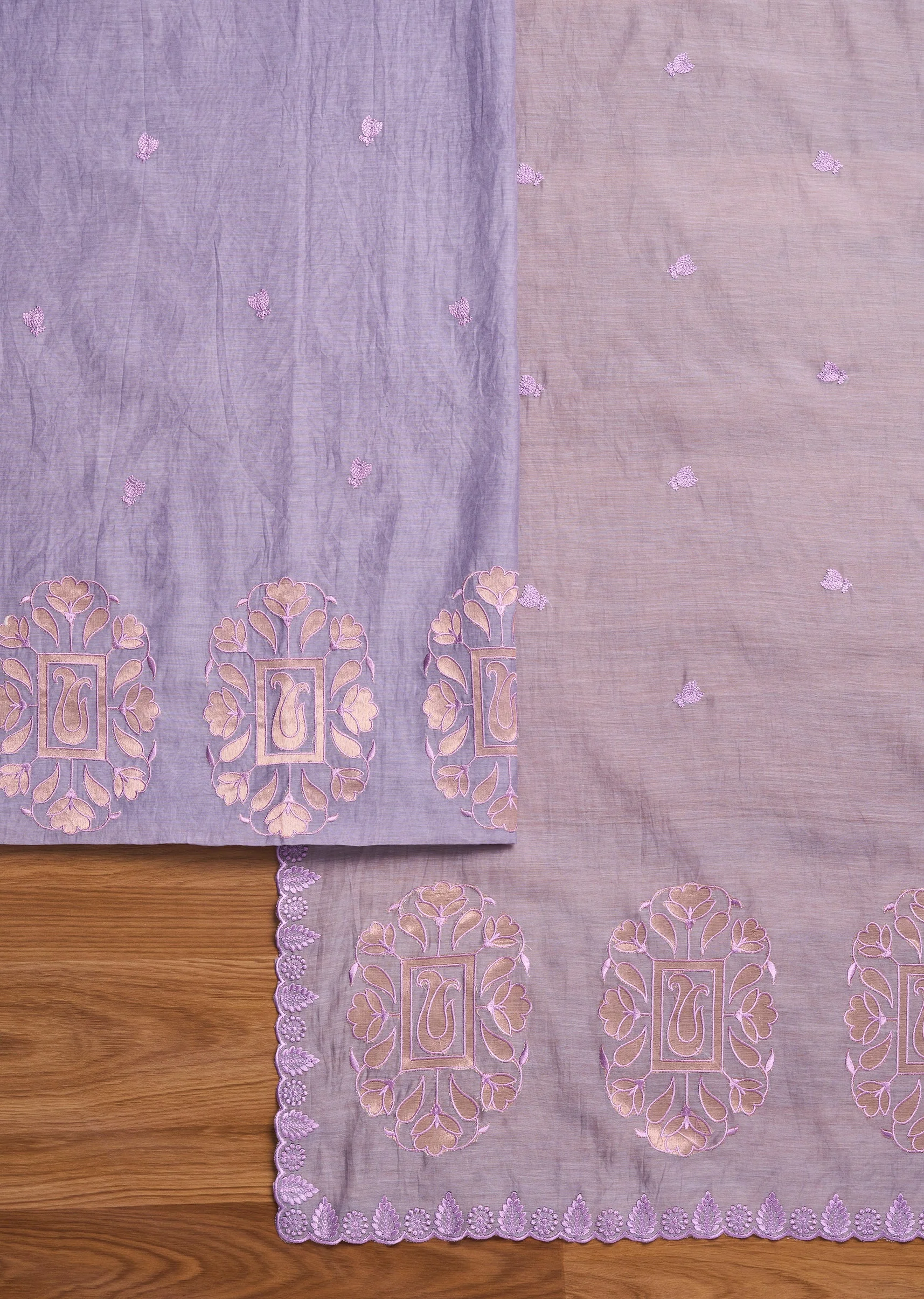 Lavender Chanderi Embroidered Unstitched Suit Set