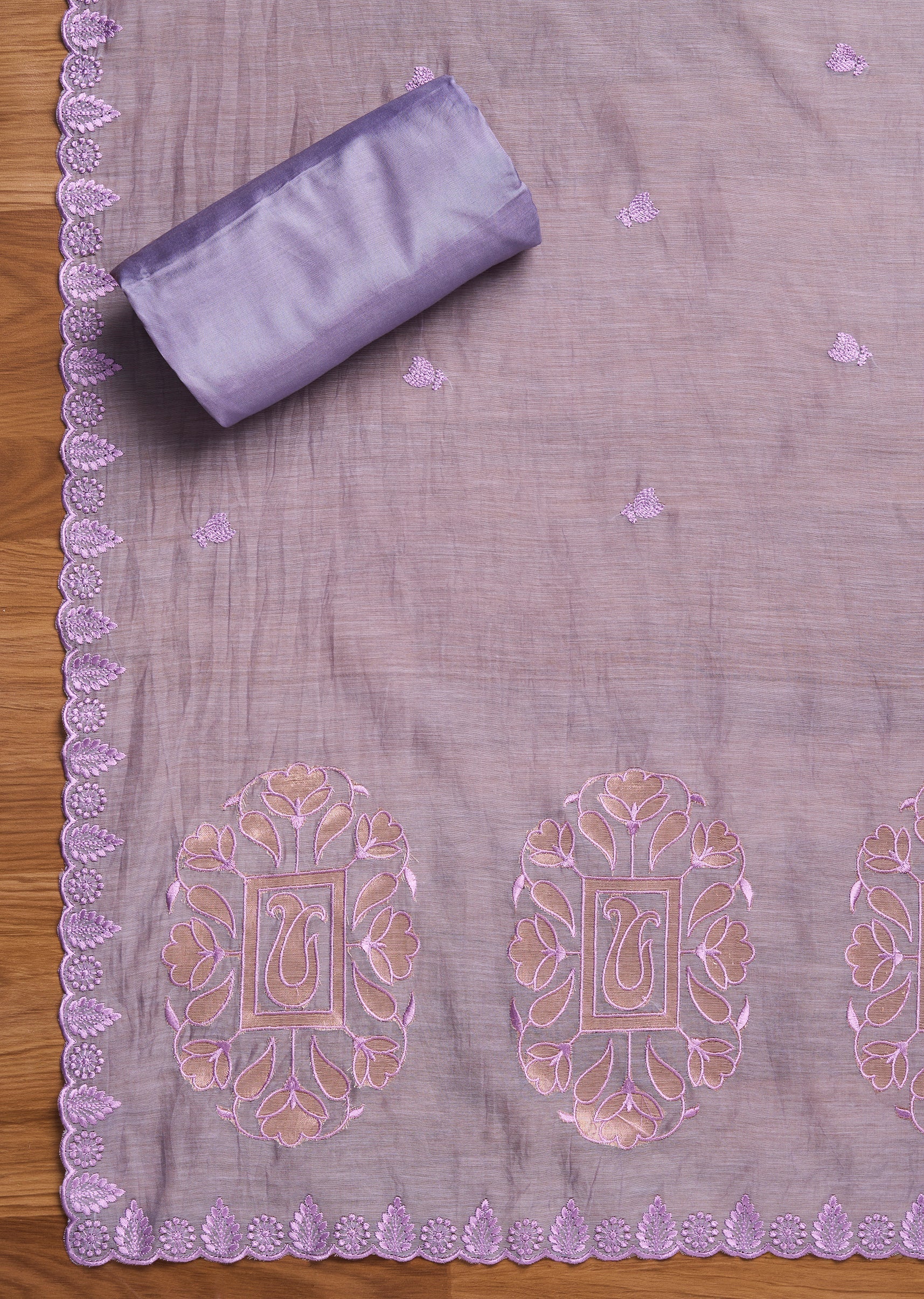 Lavender Chanderi Embroidered Unstitched Suit Set