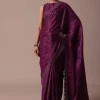 Wine Embroidered Tussar Saree With Unstitched Blouse