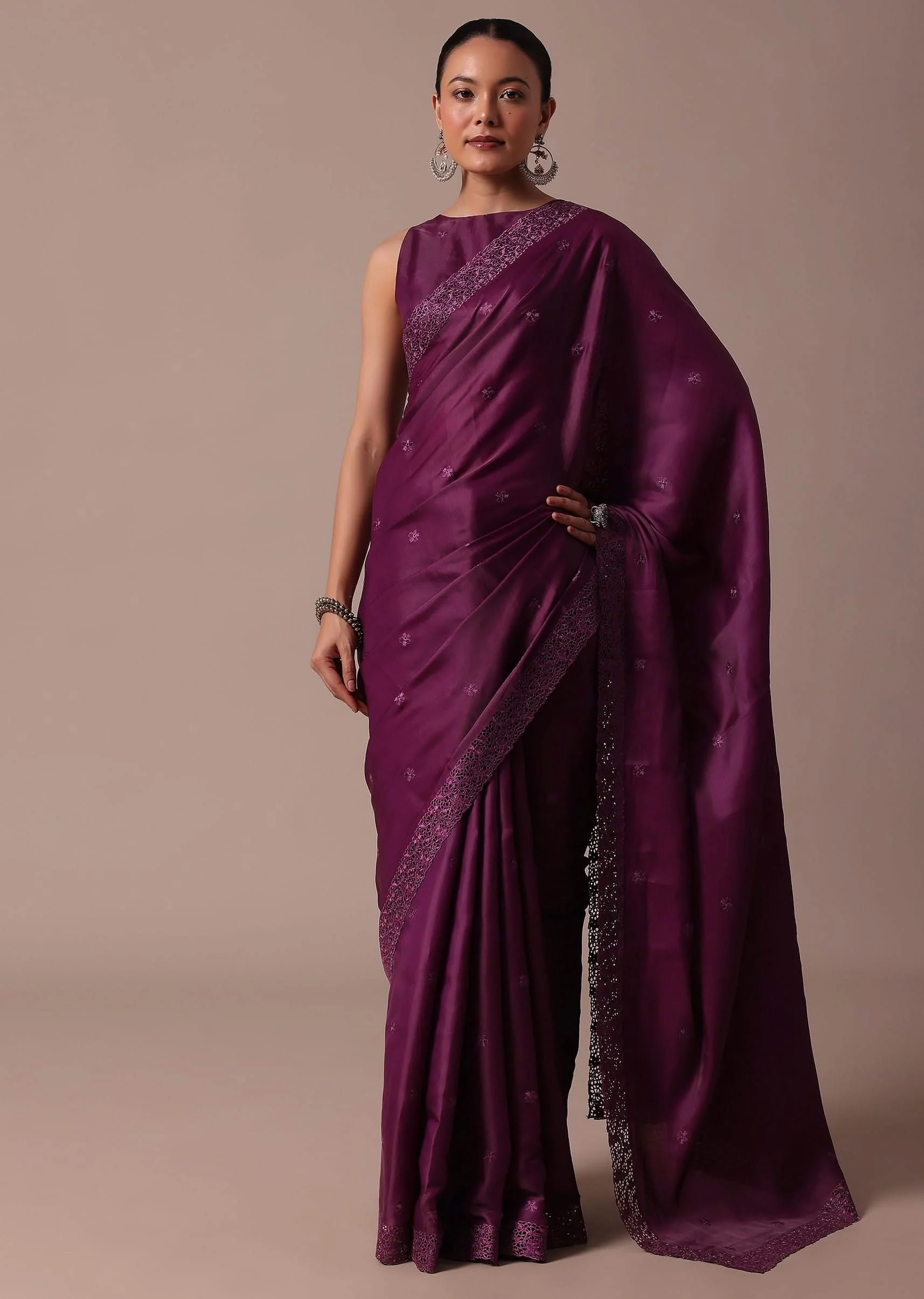 7422-wine-embroidered-tussar-saree-with-unstitched-blouse-1.webp Wine Embroidered Tussar Saree With Unstitched Blouse