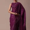 Wine Embroidered Tussar Saree With Unstitched Blouse