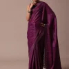 Wine Embroidered Tussar Saree With Unstitched Blouse