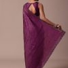 Wine Embroidered Tussar Saree With Unstitched Blouse