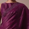 Wine Embroidered Tussar Saree With Unstitched Blouse
