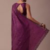 Wine Embroidered Tussar Saree With Unstitched Blouse