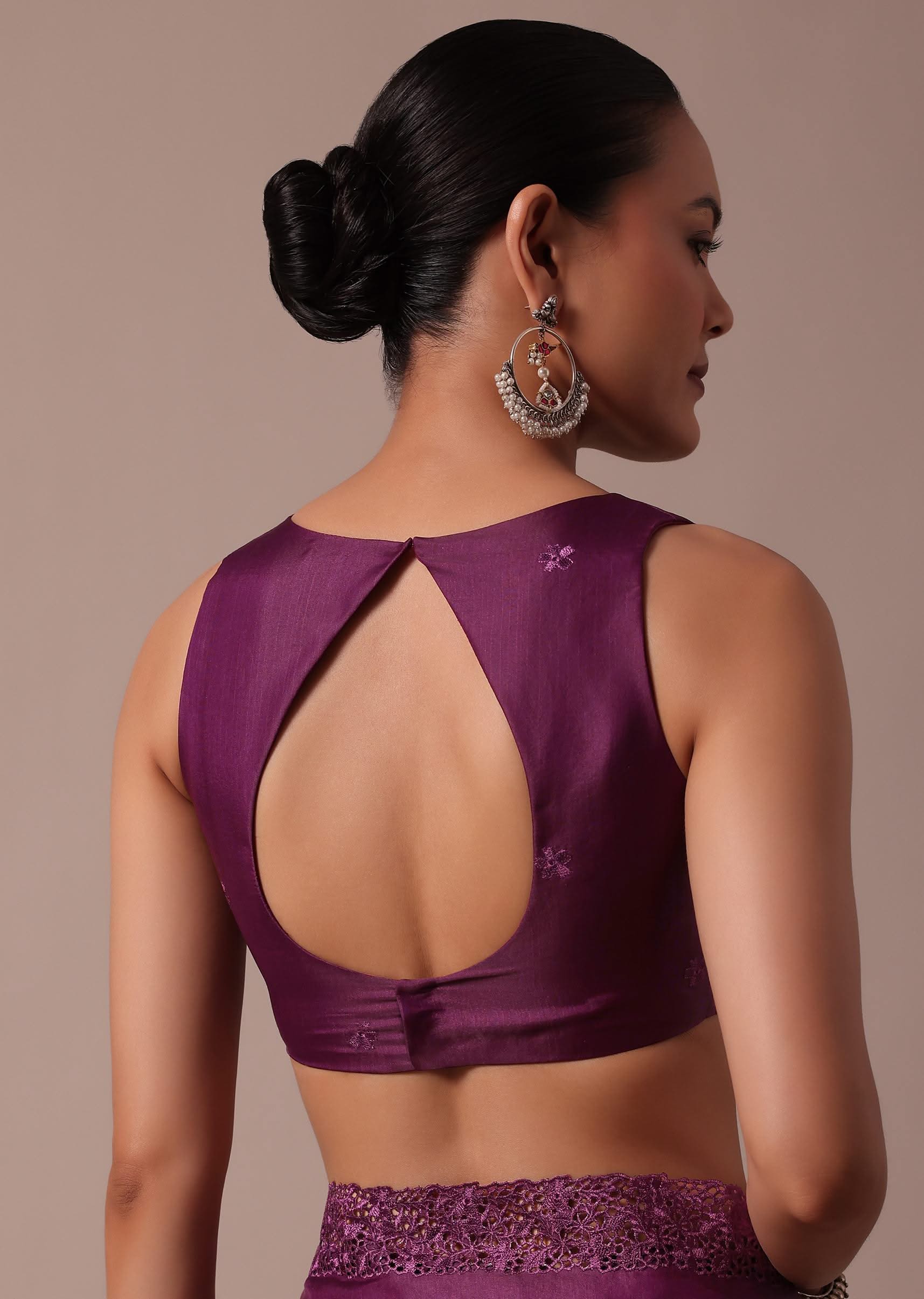 Wine Embroidered Tussar Saree With Unstitched Blouse