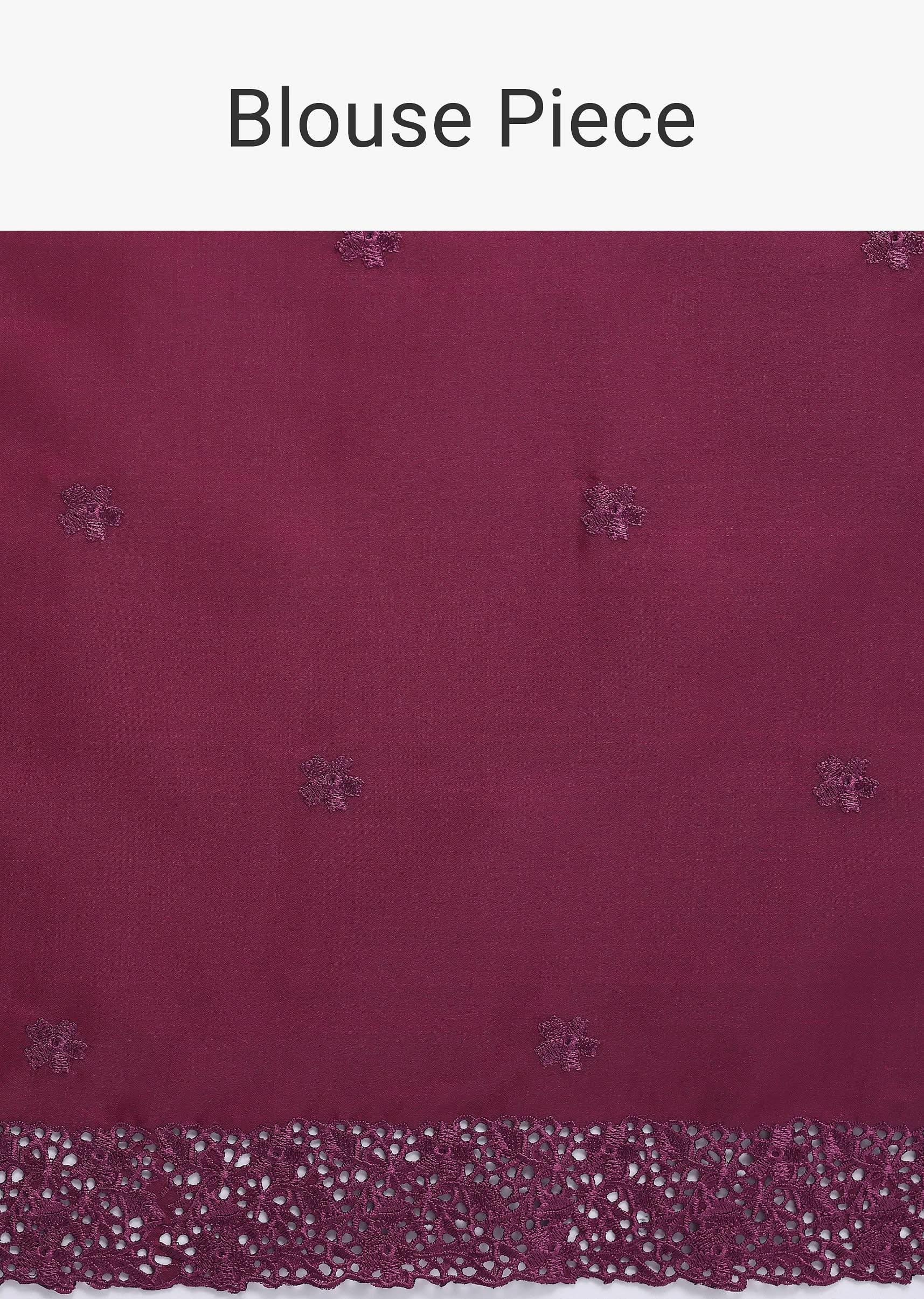 Wine Embroidered Tussar Saree With Unstitched Blouse