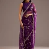 Purple Organza Tissue Saree With Sequins And Cutdana Jaal