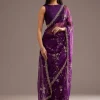 Purple Organza Tissue Saree With Sequins And Cutdana Jaal
