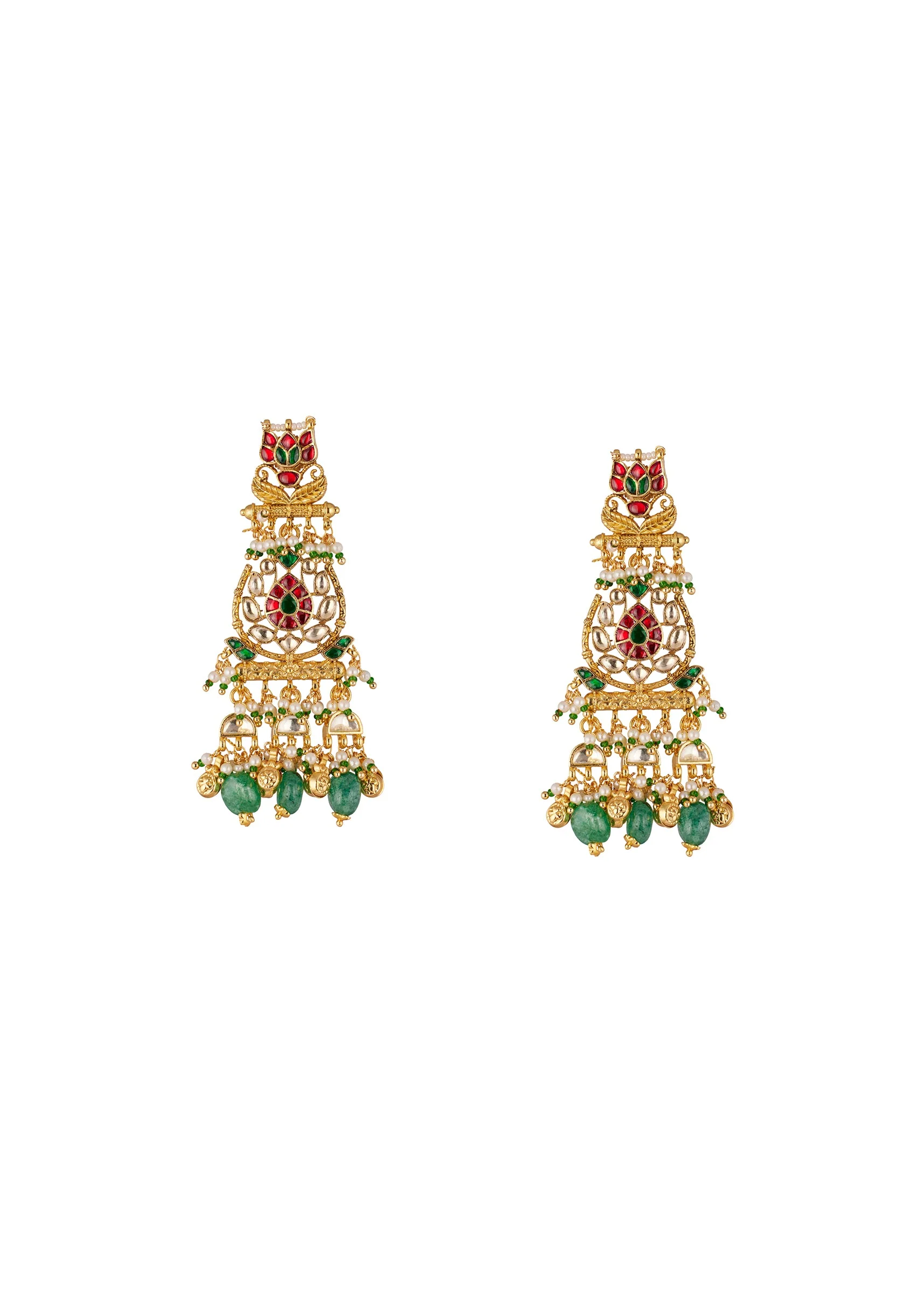 744-gold-finish-dangler-earrings-in-kundan-style-and-pearl-detailing-2.webp Gold Finish Dangler Earrings In Kundan Style And Pearl Detailing