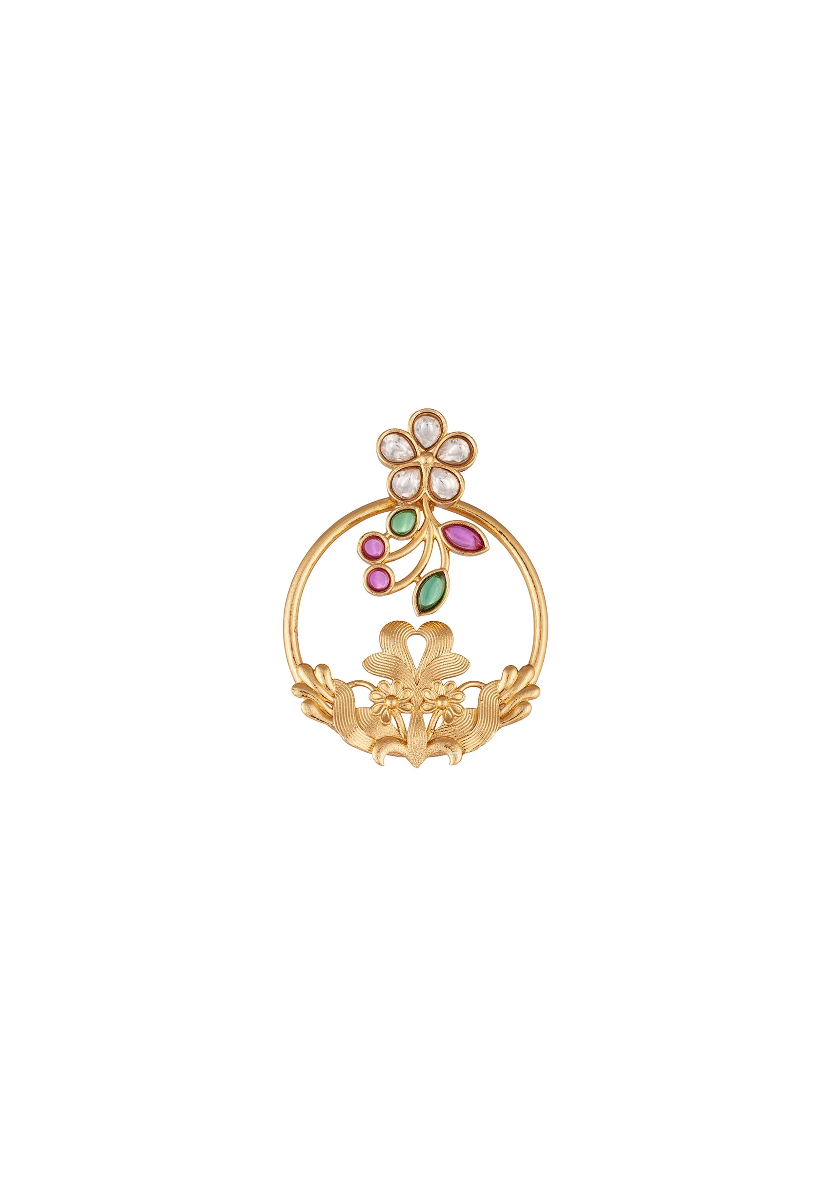 745-gold-toned-earrings-in-hoop-style-with-kundan-and-multi-stone-detailing-3.webp Gold Toned Earrings In Hoop Style With Kundan And Multi Stone Detailing