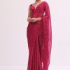 7454-red-stone-embroidered-saree-with-unstitched-blouse-1.jpg Red Stone Embroidered Saree With Unstitched Blouse