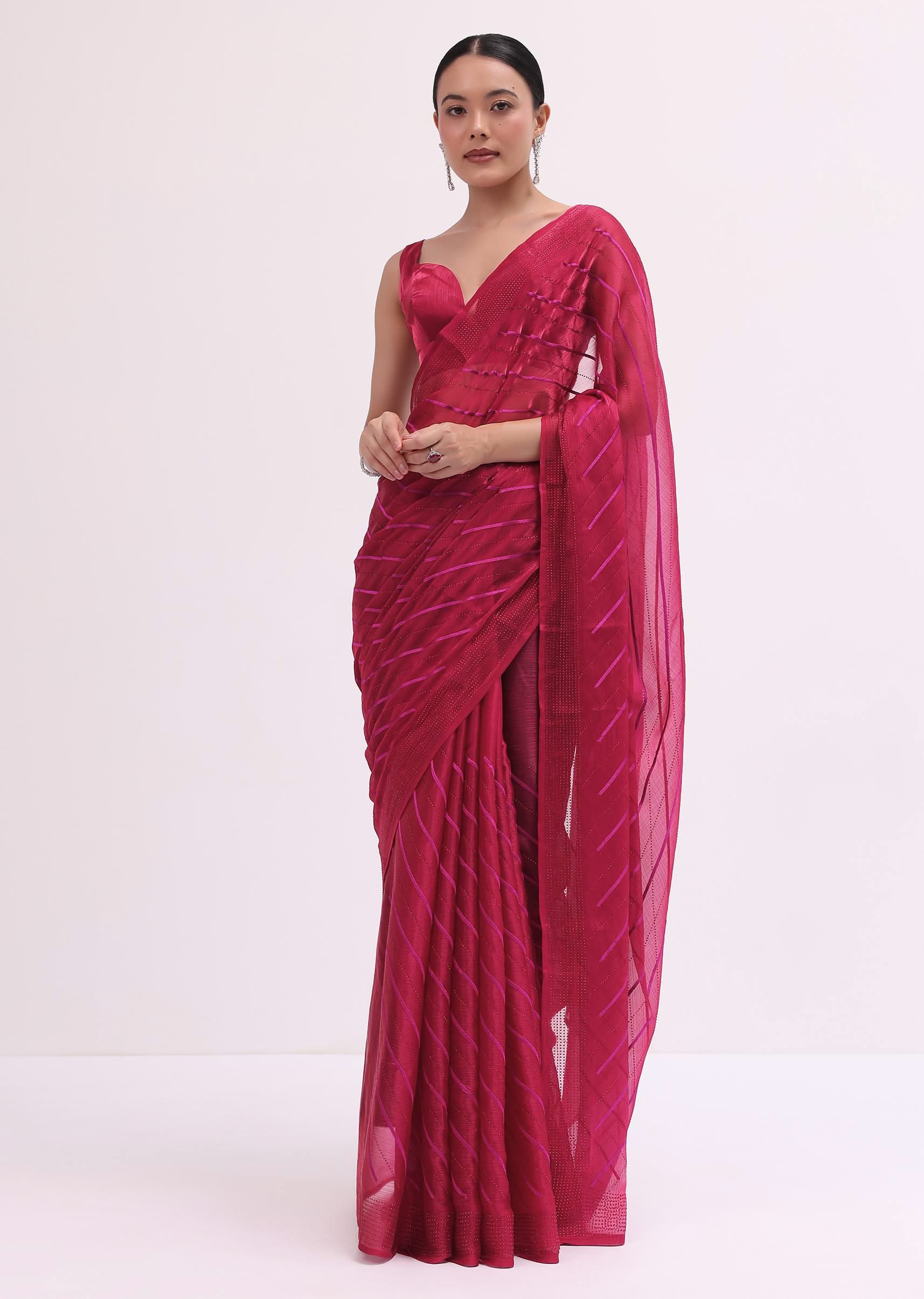 7454-red-stone-embroidered-saree-with-unstitched-blouse-1.jpg Red Stone Embroidered Saree With Unstitched Blouse